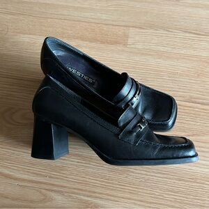 Vintage Westies Black Leather Chunky Heeled Loafers Women’s 7M